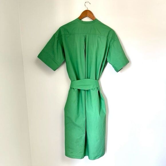 Caron Callahan Green Button Up Tie Cotton Midi Dress Size Small - Picture 2 of 4
